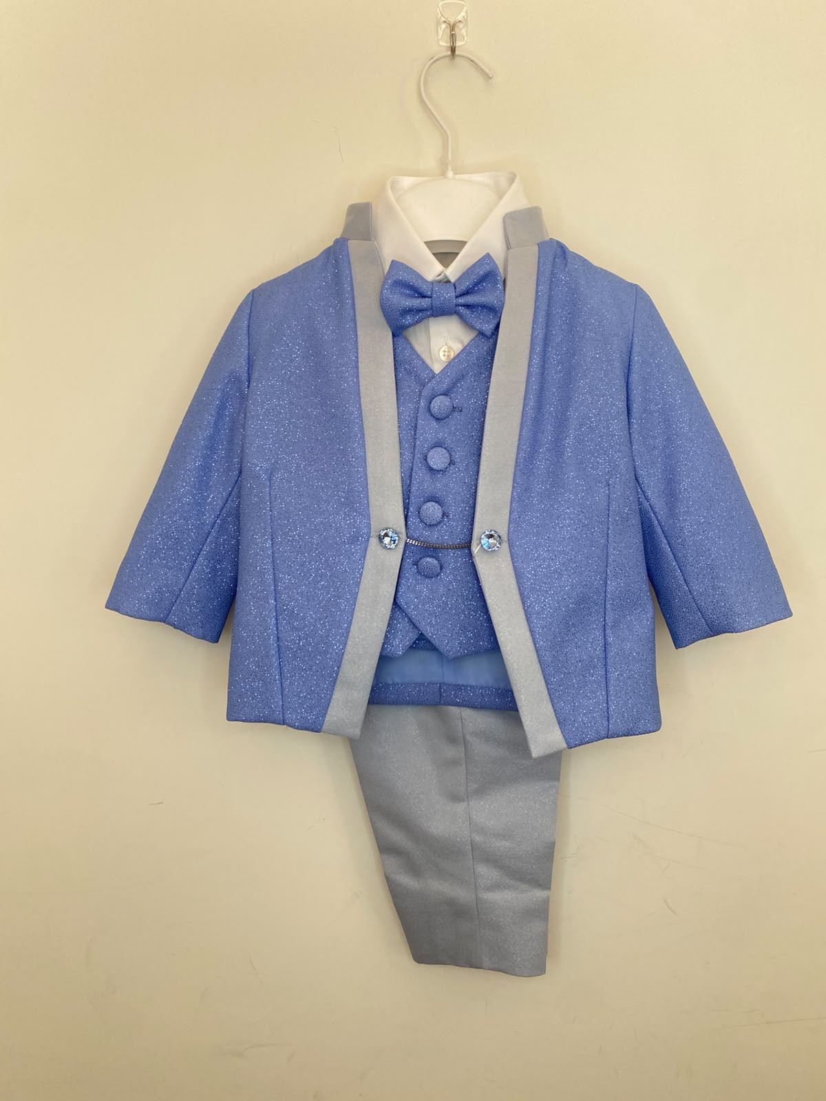 Abito da Cerimonia Bimbo 4 Pezzi Glitter con Giacca e Gilet 👦✨⭐