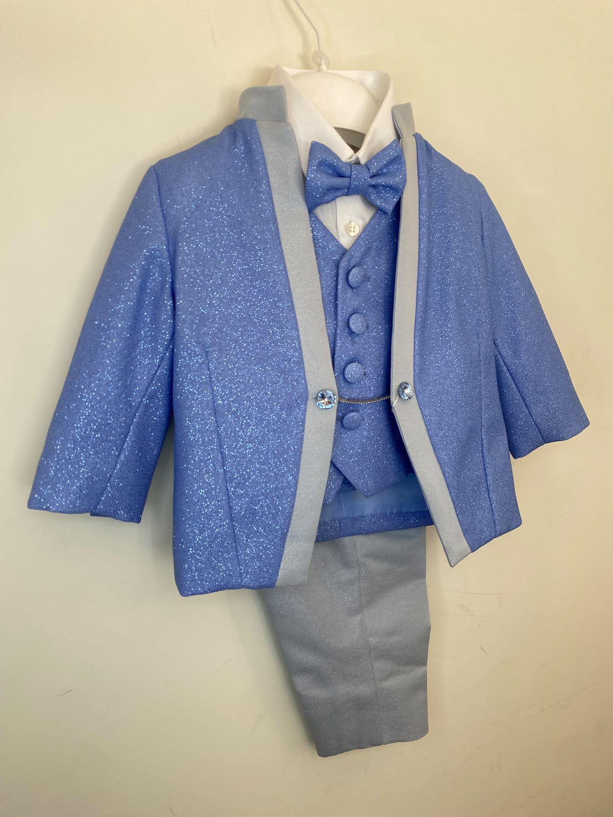 Abito da Cerimonia Bimbo 4 Pezzi Glitter con Giacca e Gilet 👦✨⭐
