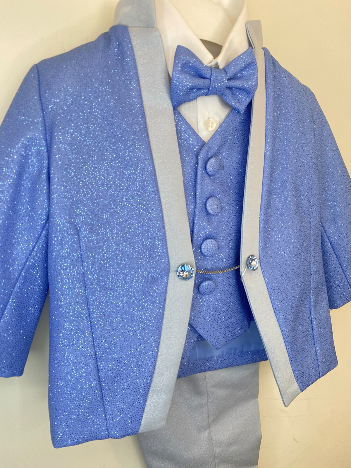Abito da Cerimonia Bimbo 4 Pezzi Glitter con Giacca e Gilet 👦✨⭐
