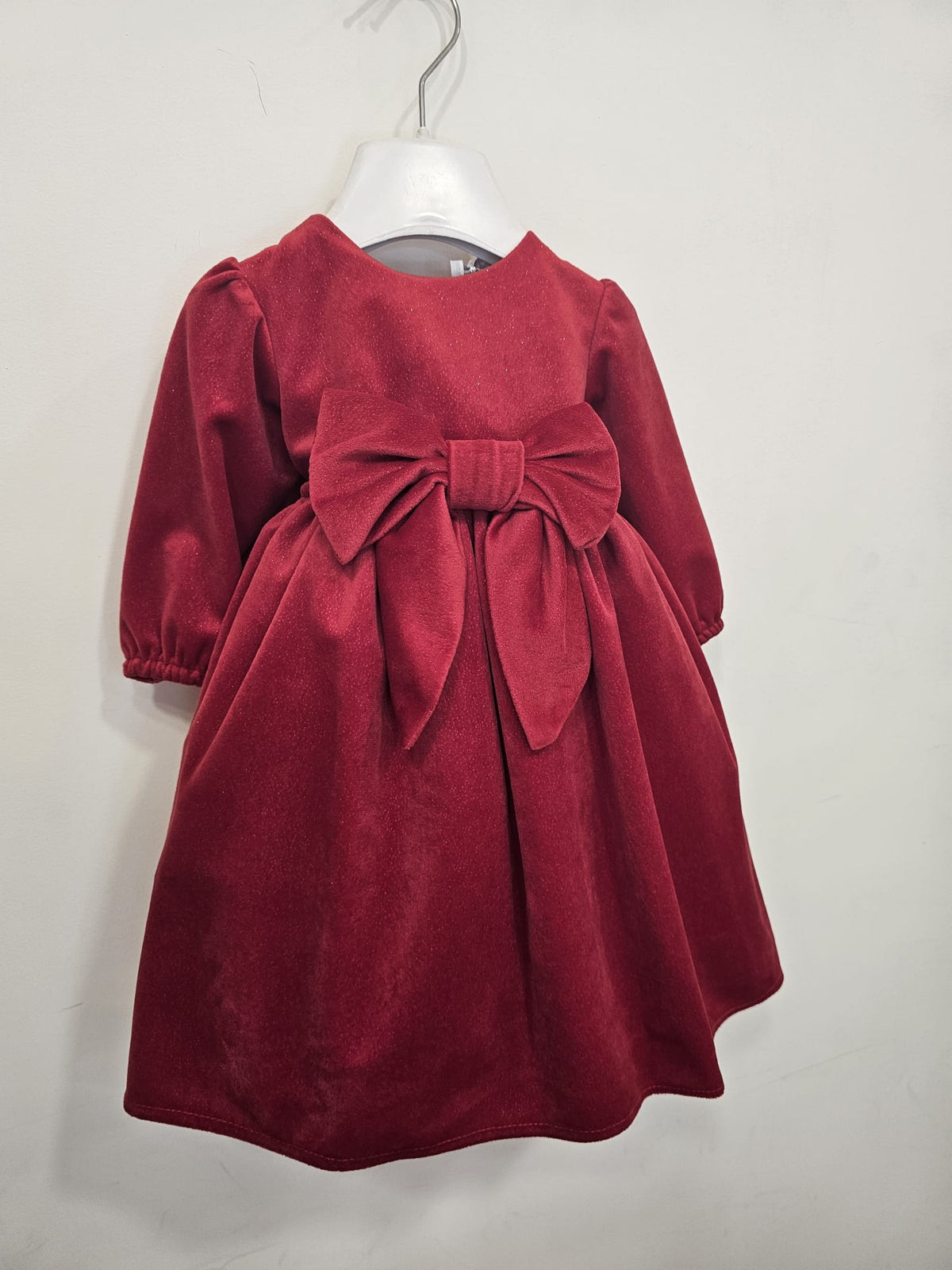 Abito in Velluto Bordeaux Glitterato con Maxi Fiocco Frontale ✨❤️
