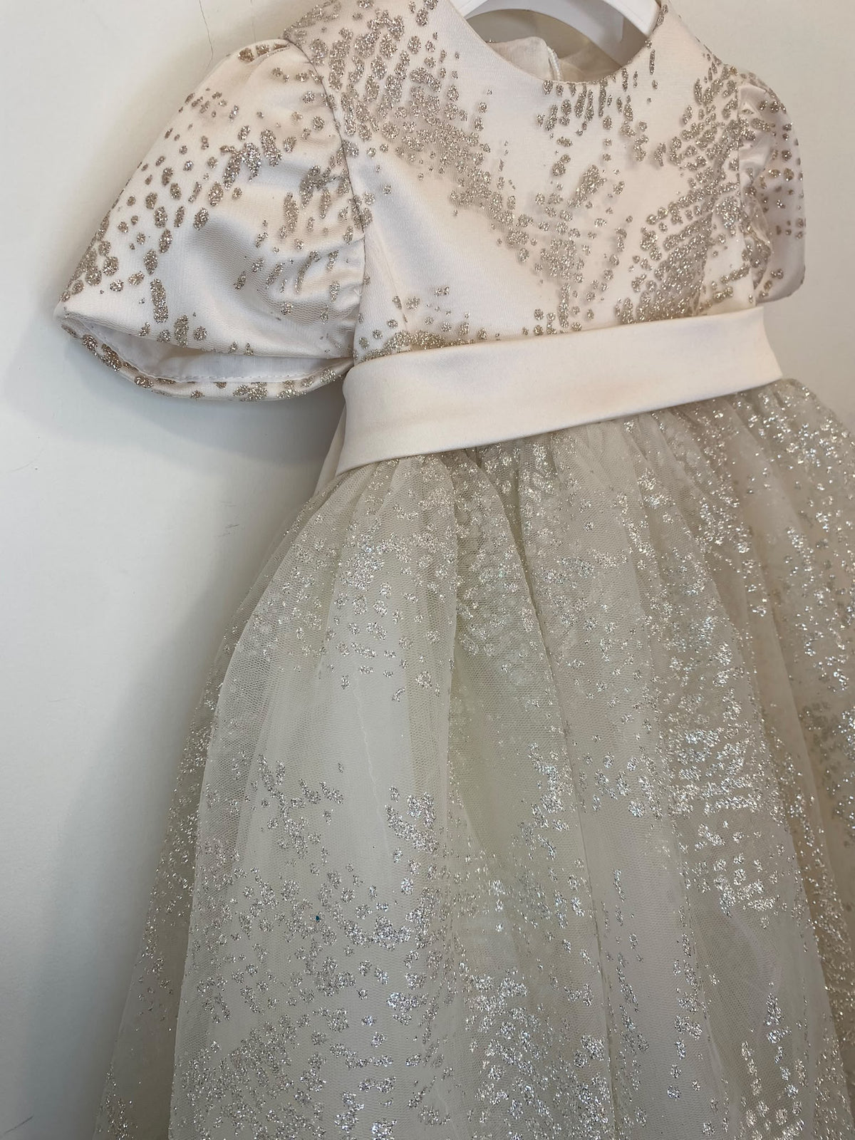 Abito da Cerimonia Bimba Champagne Glitter con Maxi Fiocco👧✨⭐