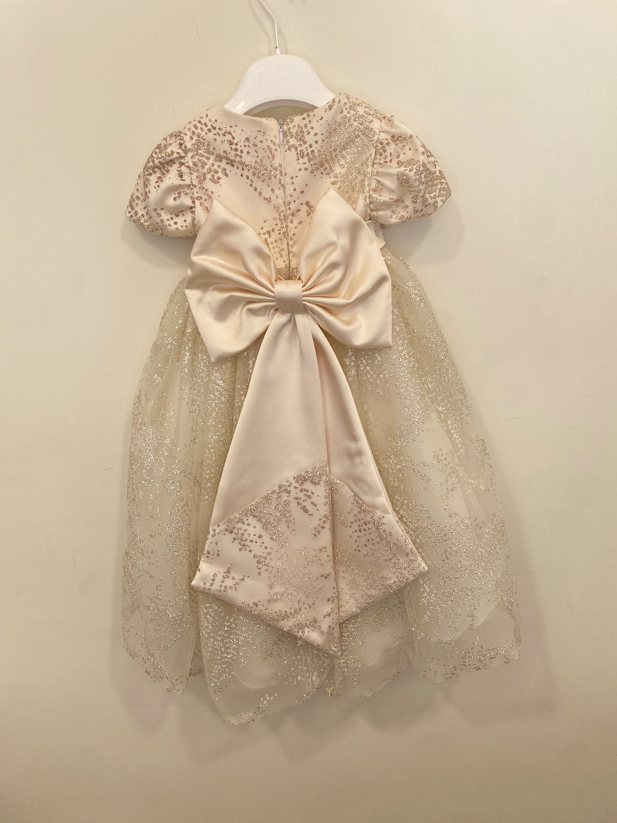 Abito da Cerimonia Bimba Champagne Glitter con Maxi Fiocco👧✨⭐