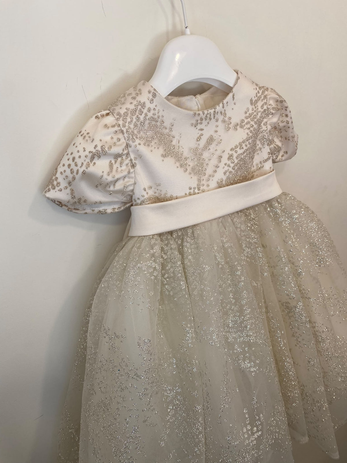 Abito da Cerimonia Bimba Champagne Glitter con Maxi Fiocco👧✨⭐