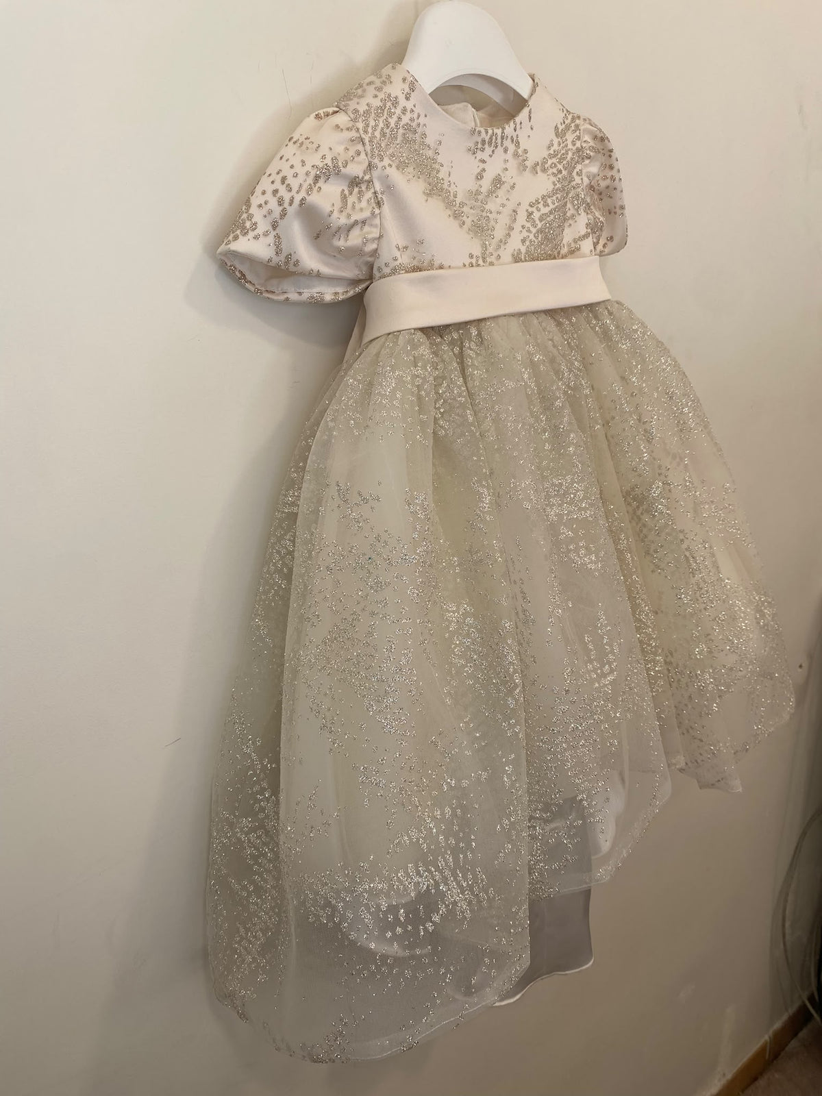 Abito da Cerimonia Bimba Champagne Glitter con Maxi Fiocco👧✨⭐