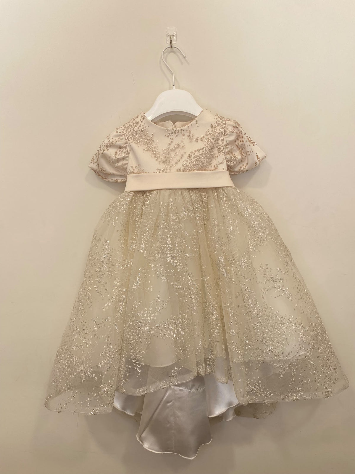 Abito da Cerimonia Bimba Champagne Glitter con Maxi Fiocco👧✨⭐