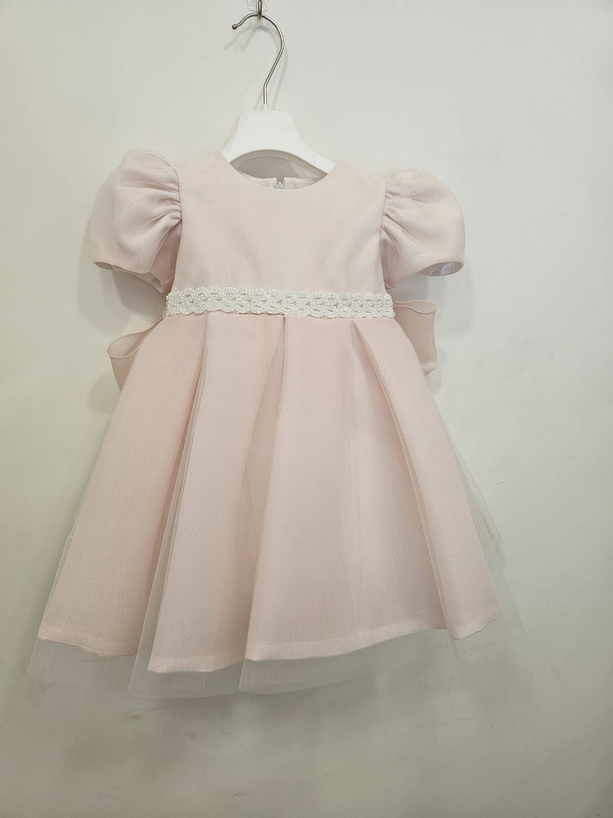 Abito da Cerimonia Rosa con Cintura Perline e Maxi Fiocco ✨👶