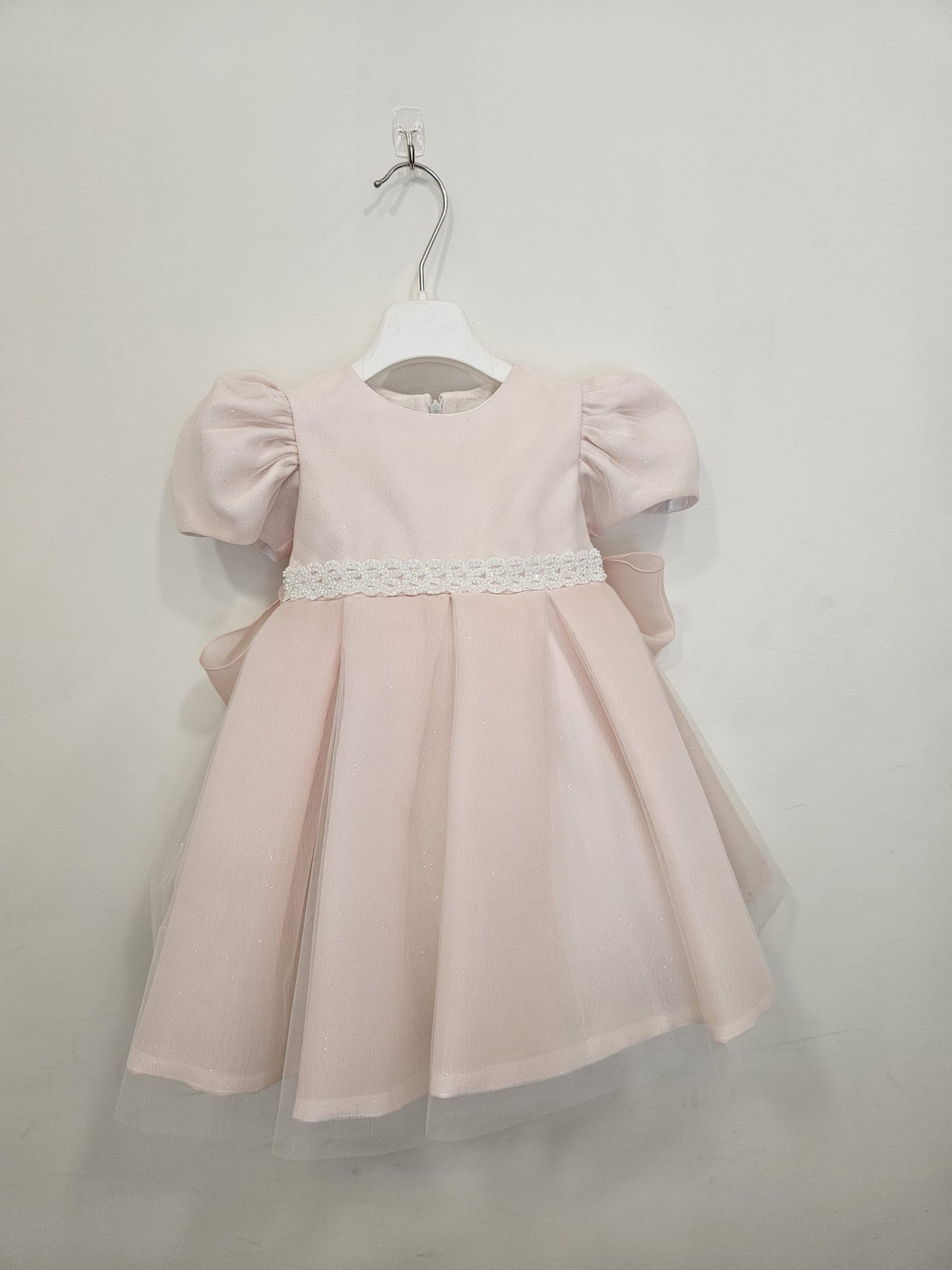 Abito da Cerimonia Rosa con Cintura Perline e Maxi Fiocco ✨👶