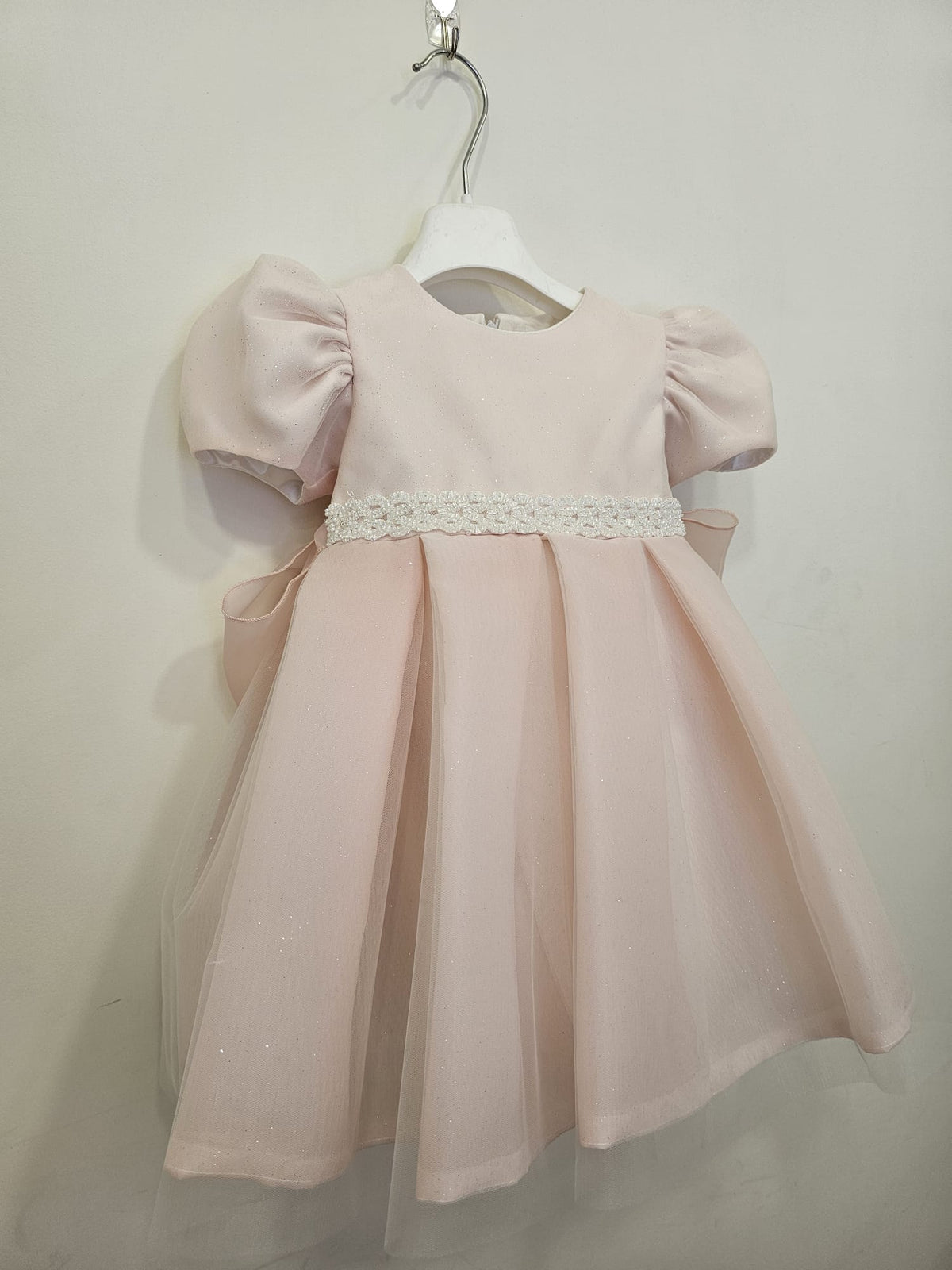 Abito da Cerimonia Rosa con Cintura Perline e Maxi Fiocco ✨👶