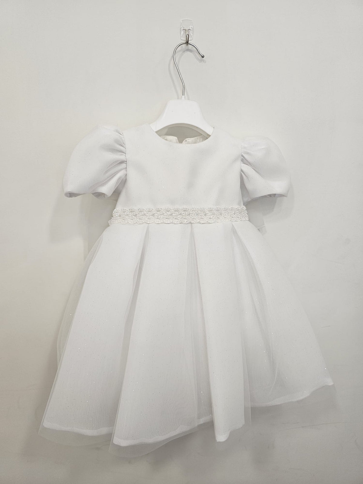 Abito da Cerimonia Bianco con Cintura Perline e Maxi Fiocco ✨👶