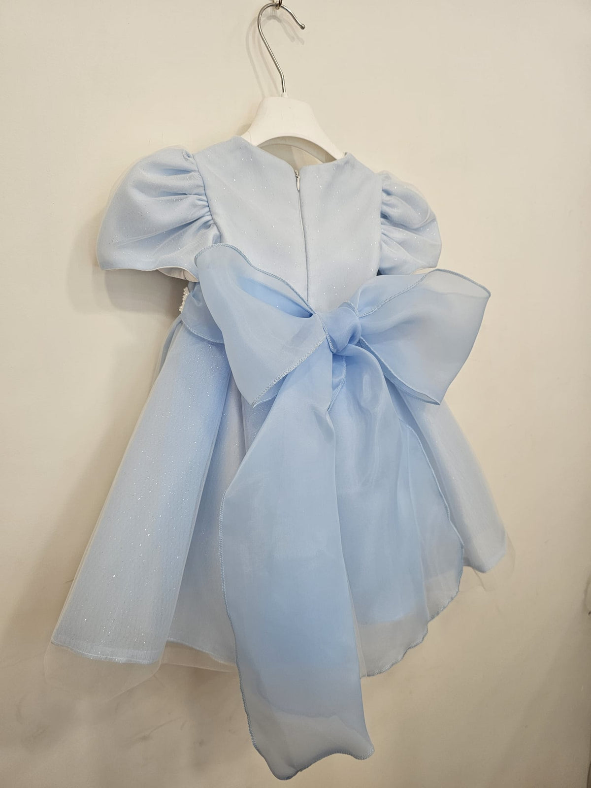 Abito da Cerimonia Celeste con Cintura Perline e Maxi Fiocco ✨👶