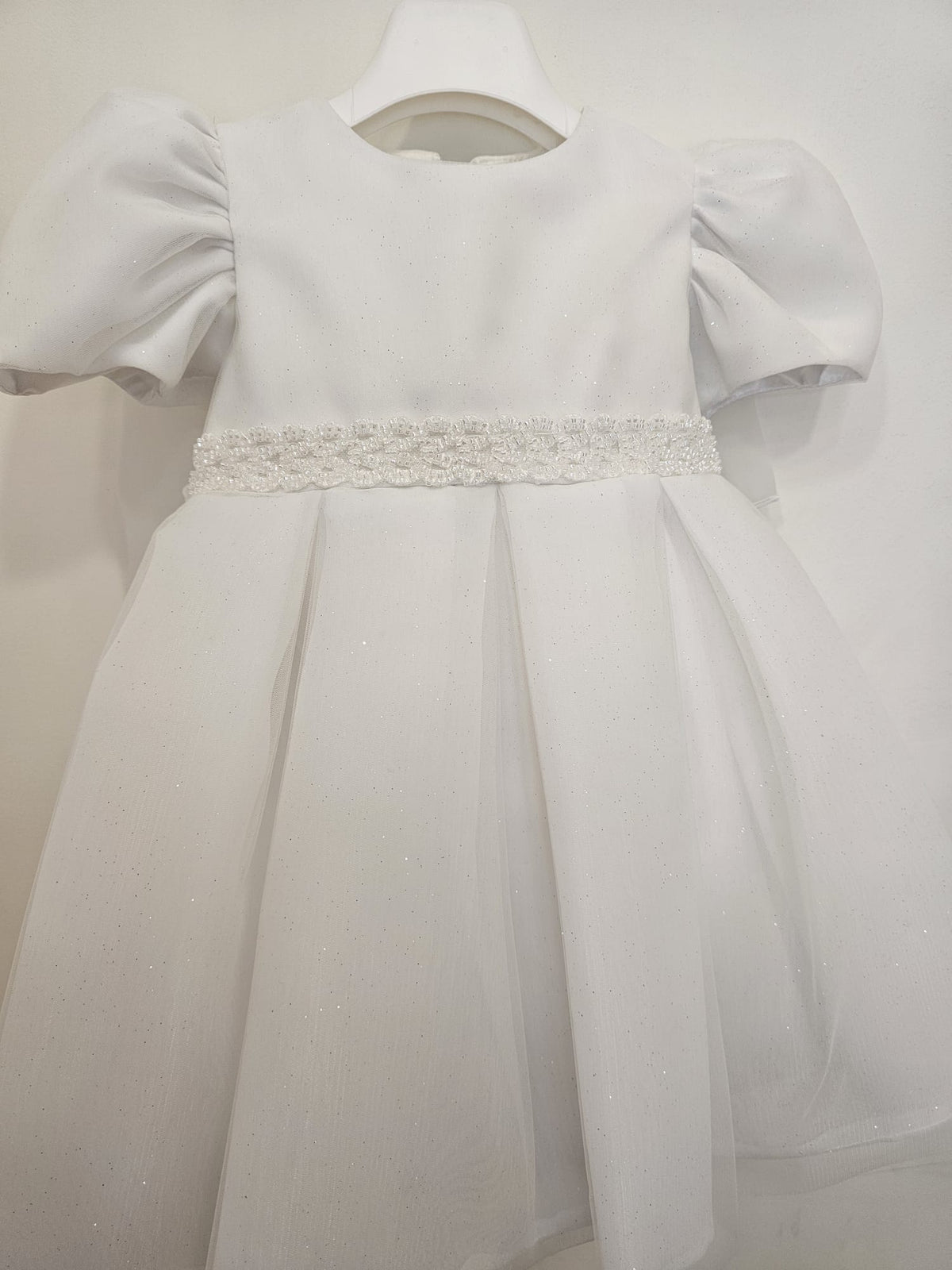 Abito da Cerimonia Bianco con Cintura Perline e Maxi Fiocco ✨👶