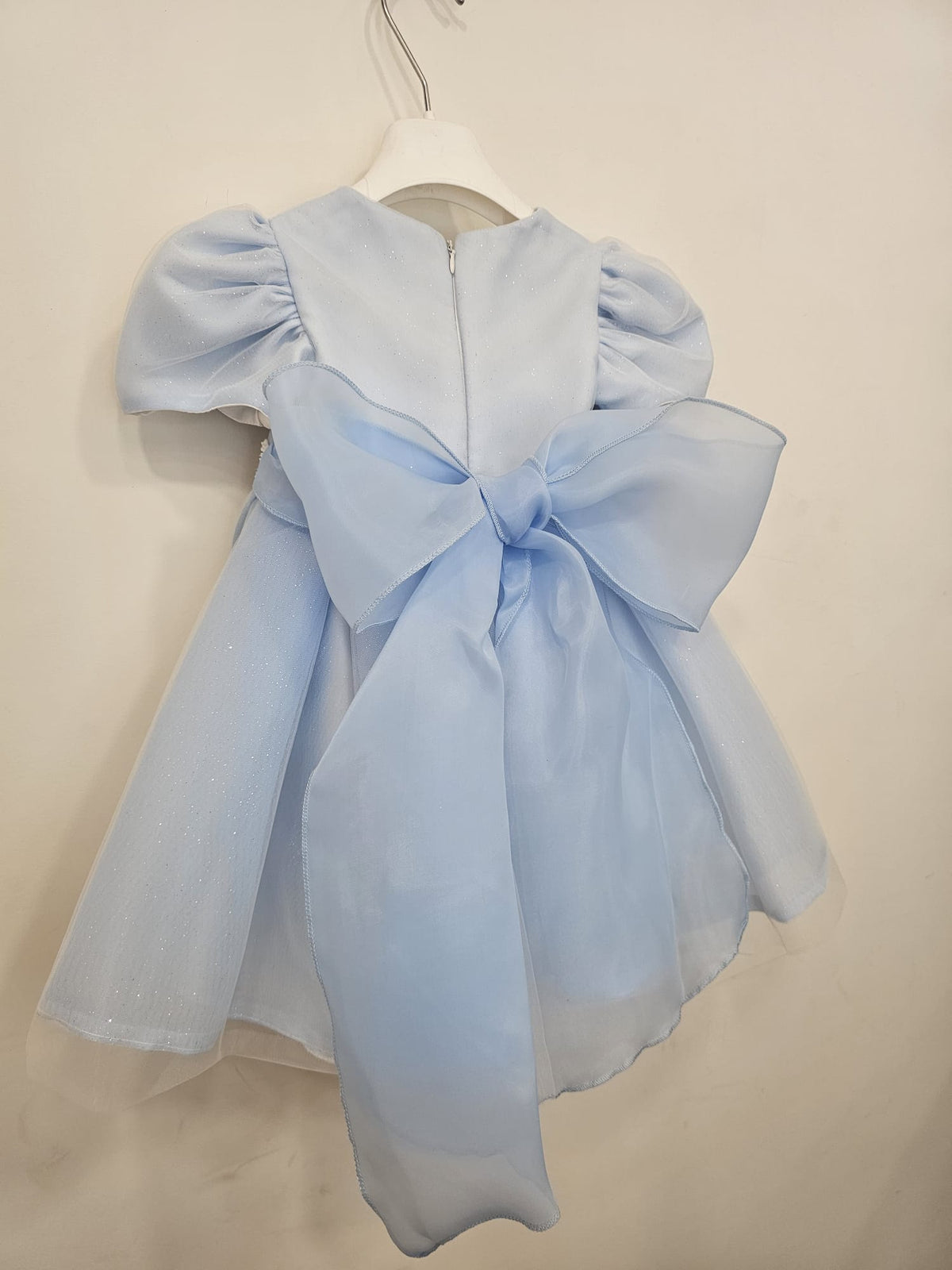 Abito da Cerimonia Celeste con Cintura Perline e Maxi Fiocco ✨👶