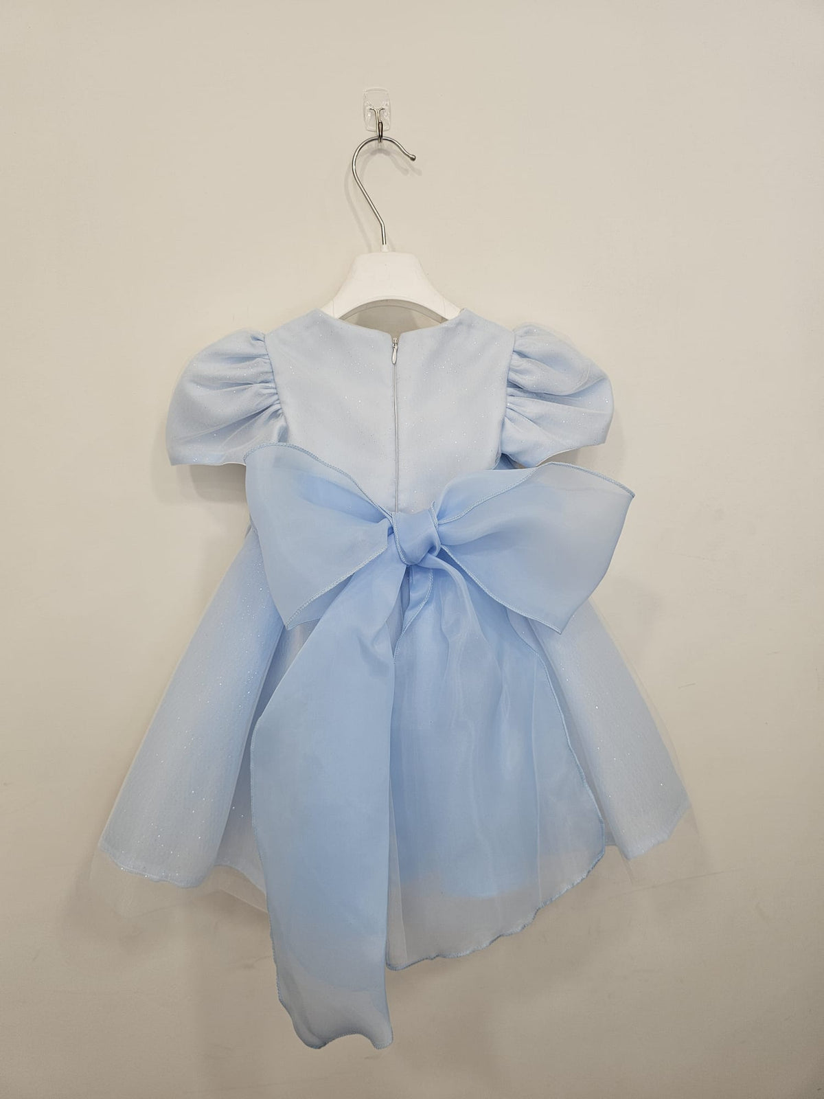 Abito da Cerimonia Celeste con Cintura Perline e Maxi Fiocco ✨👶