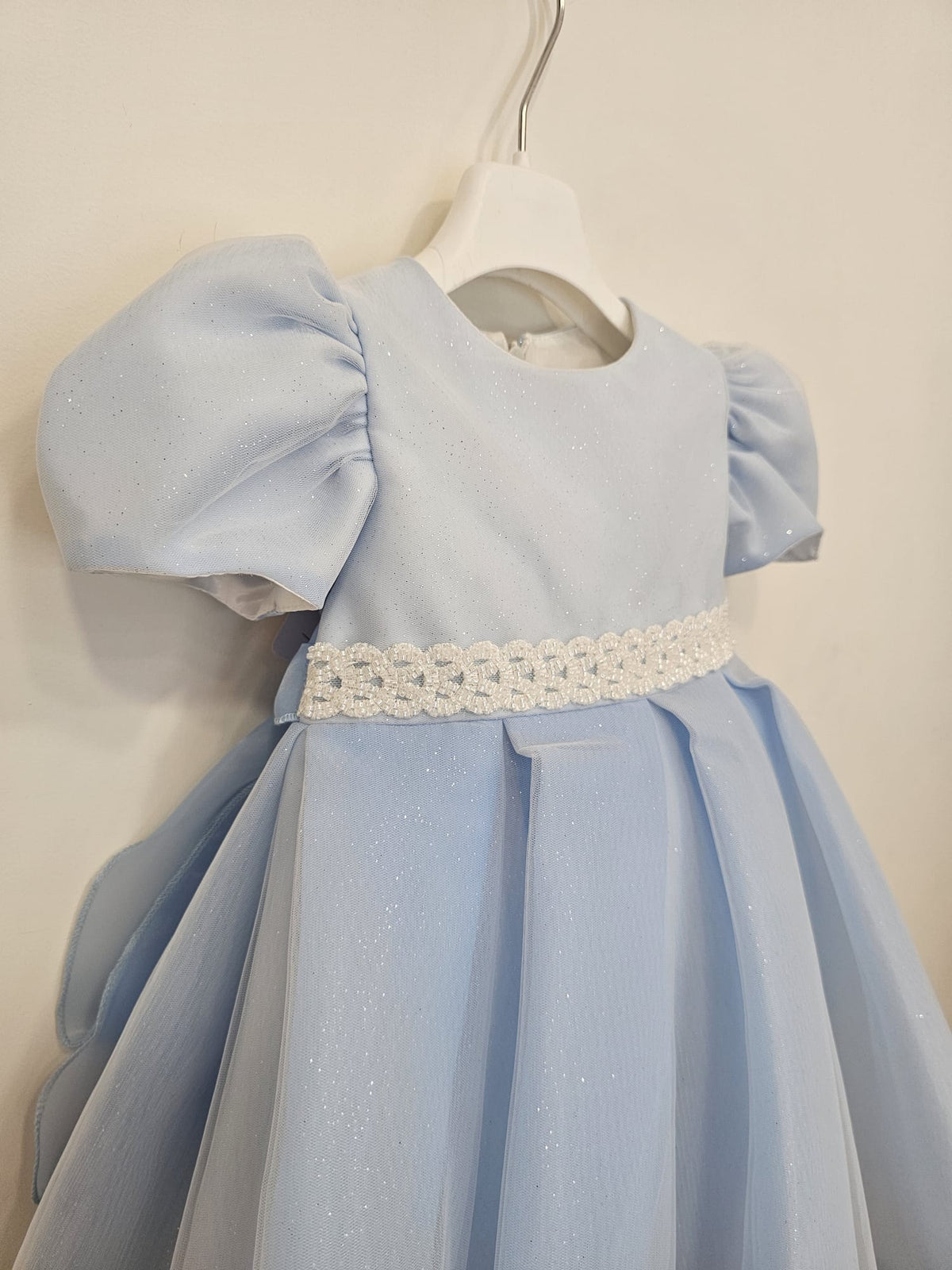 Abito da Cerimonia Celeste con Cintura Perline e Maxi Fiocco ✨👶