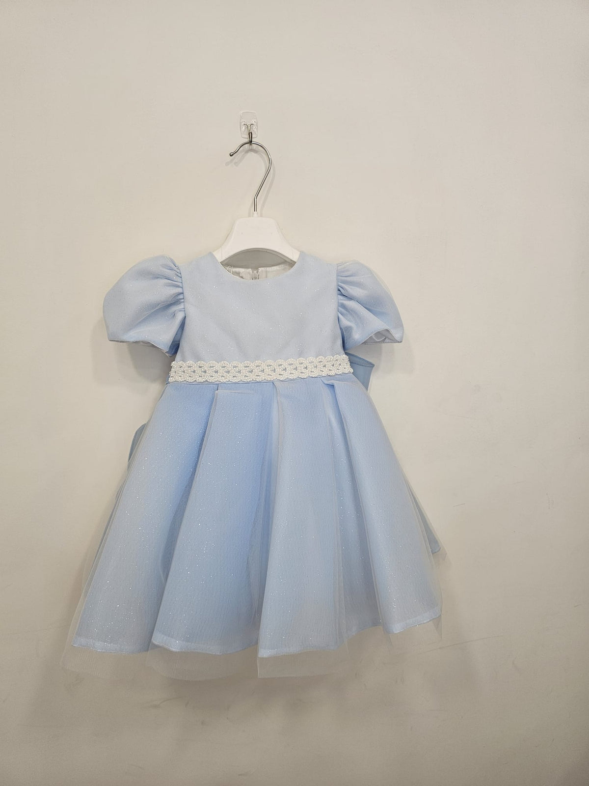 Abito da Cerimonia Celeste con Cintura Perline e Maxi Fiocco ✨👶