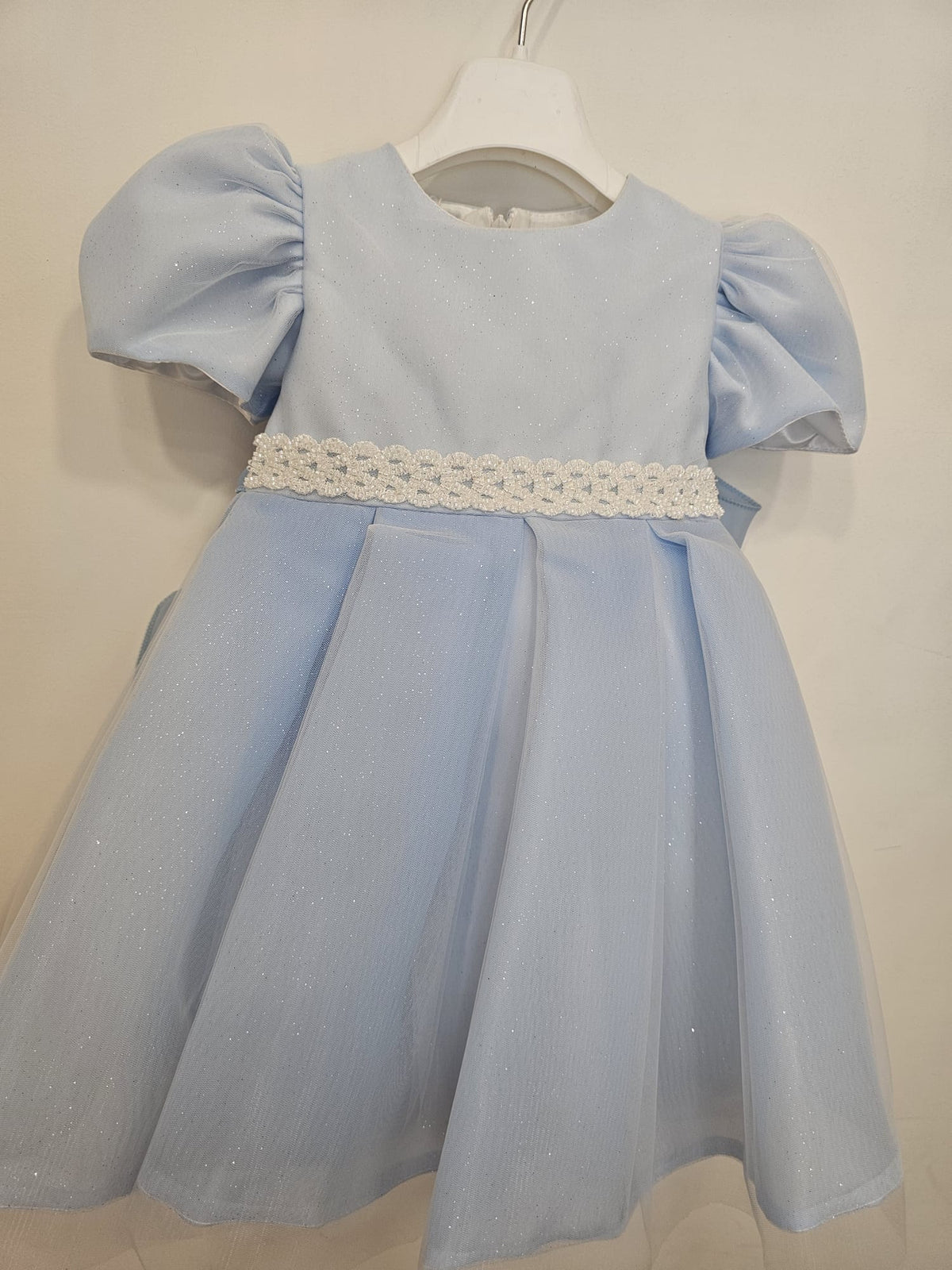 Abito da Cerimonia Celeste con Cintura Perline e Maxi Fiocco ✨👶