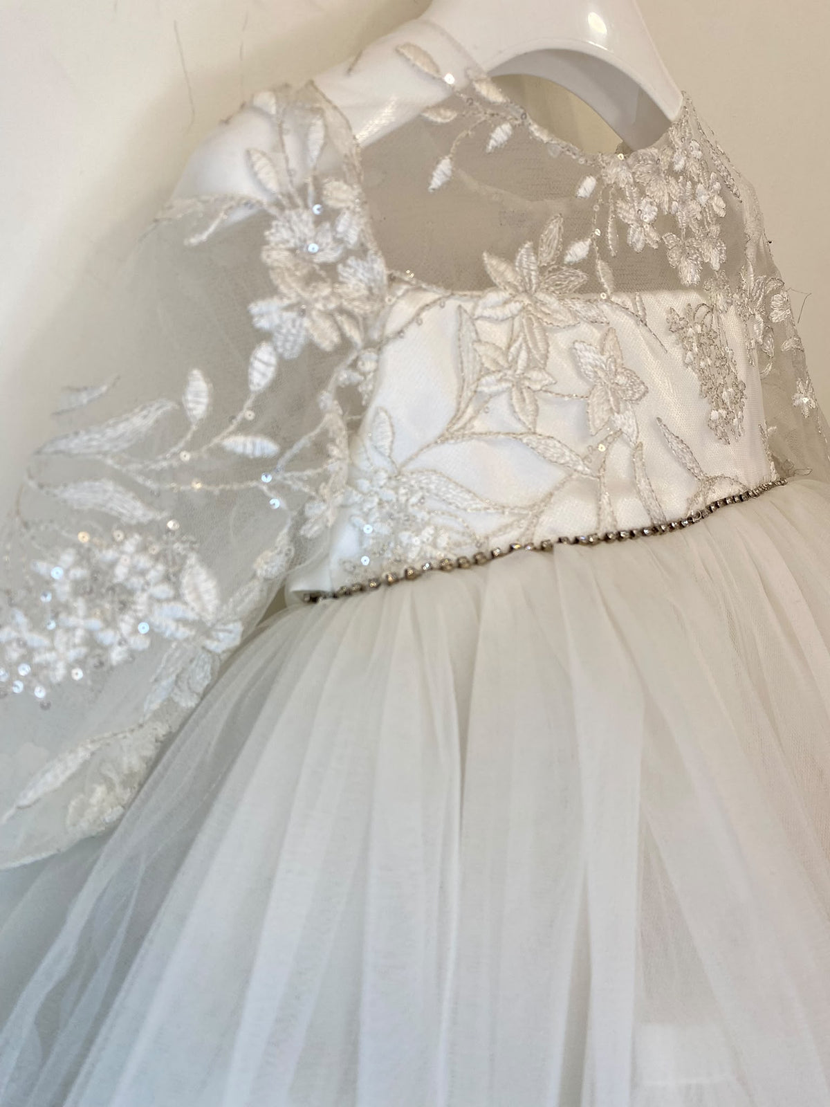 Abito da Cerimonia Bimba in Pizzo e Tulle Asimmetrico con Strass 👧✨⭐