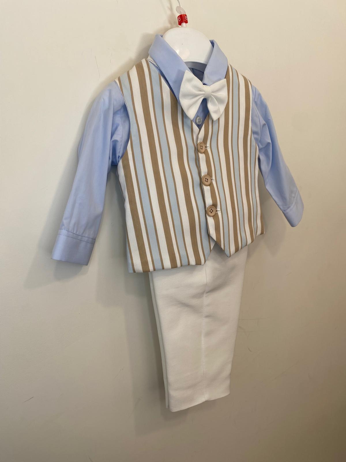 Completo Elegante Bimbo 4 Pezzi con Gilet a Righe e Papillon 👦✨⭐