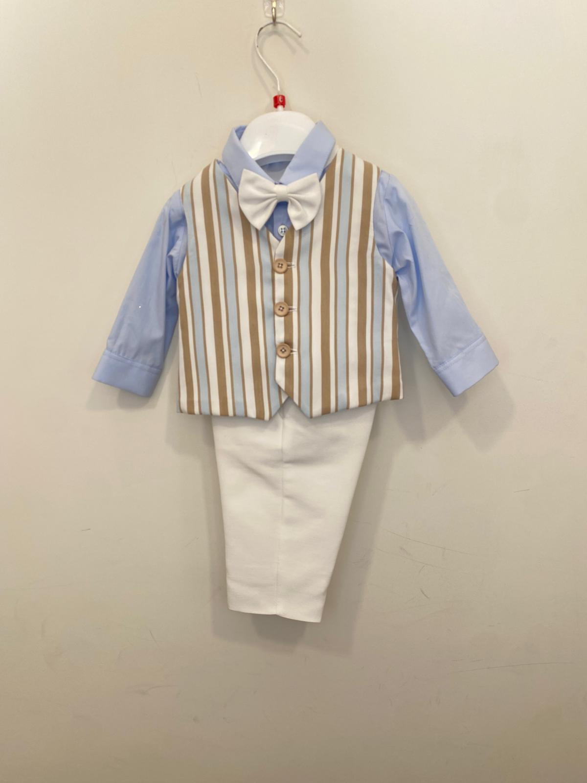 Completo Elegante Bimbo 4 Pezzi con Gilet a Righe e Papillon 👦✨⭐