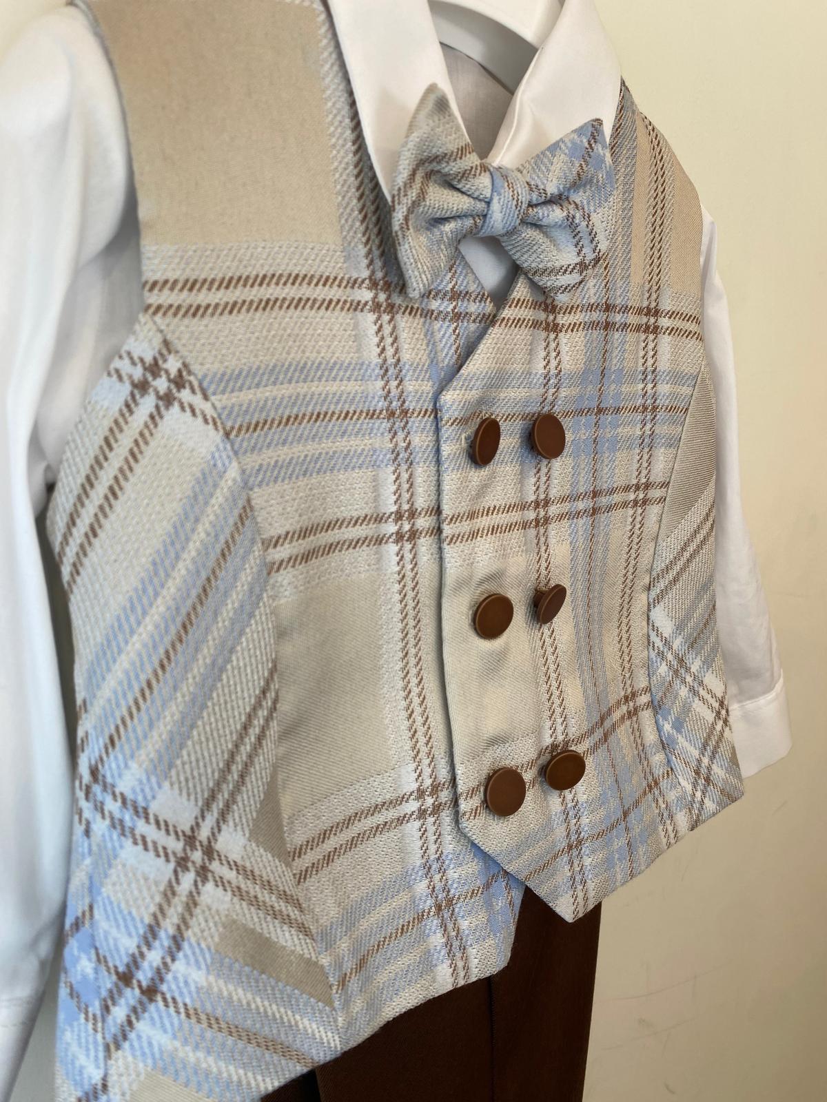 Completo Elegante Bimbo 3 Pezzi con Gilet Doppio Petto Tartan 👦✨⭐