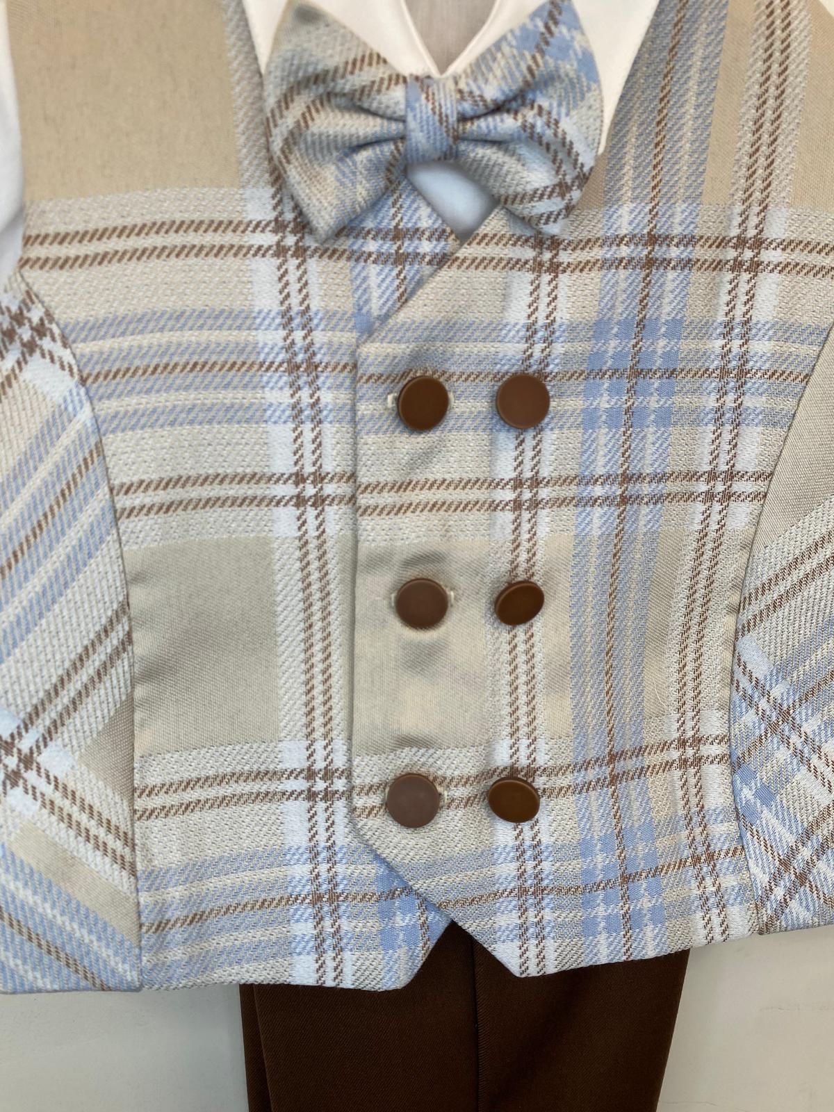 Completo Elegante Bimbo 3 Pezzi con Gilet Doppio Petto Tartan 👦✨⭐