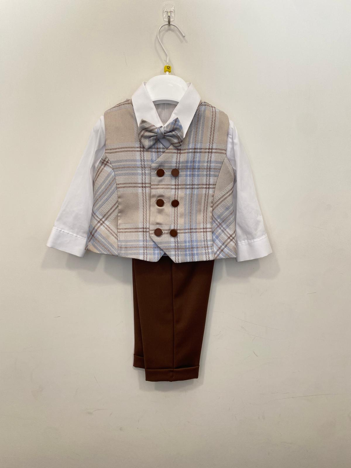 Completo Elegante Bimbo 3 Pezzi con Gilet Doppio Petto Tartan 👦✨⭐
