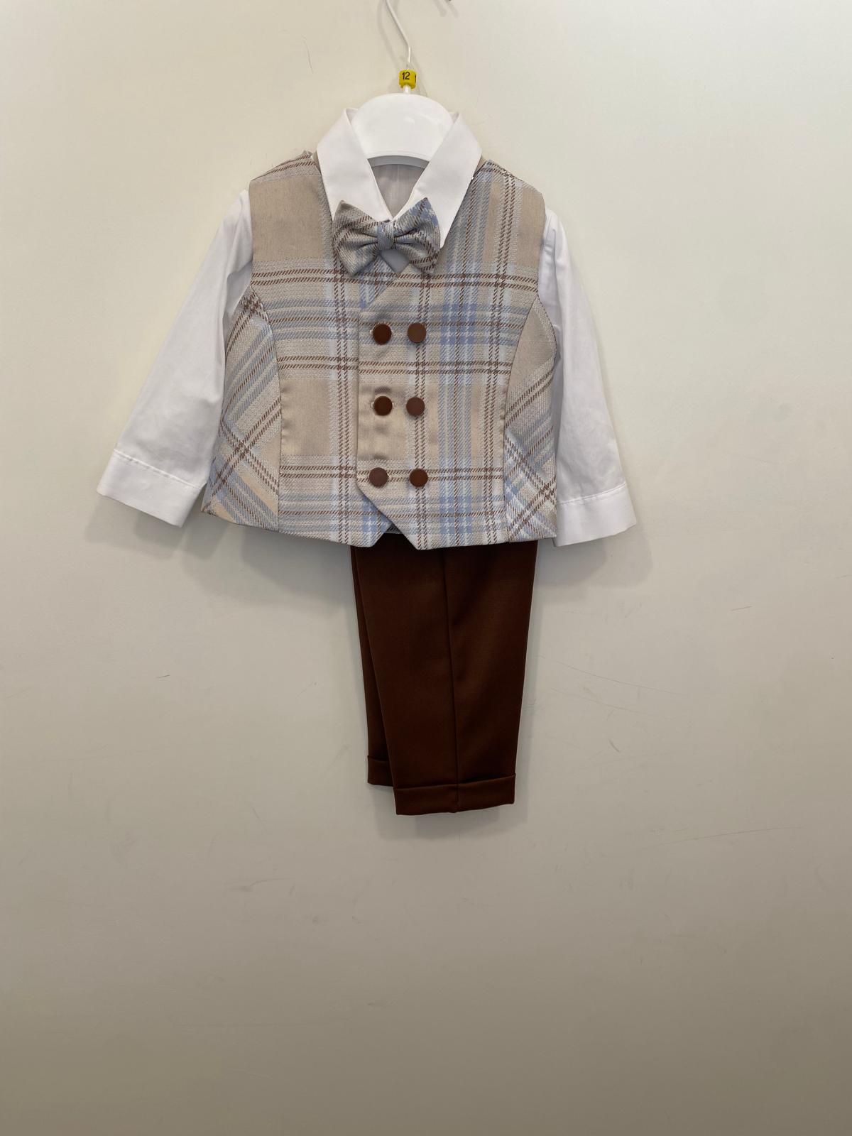 Completo Elegante Bimbo 3 Pezzi con Gilet Doppio Petto Tartan 👦✨⭐