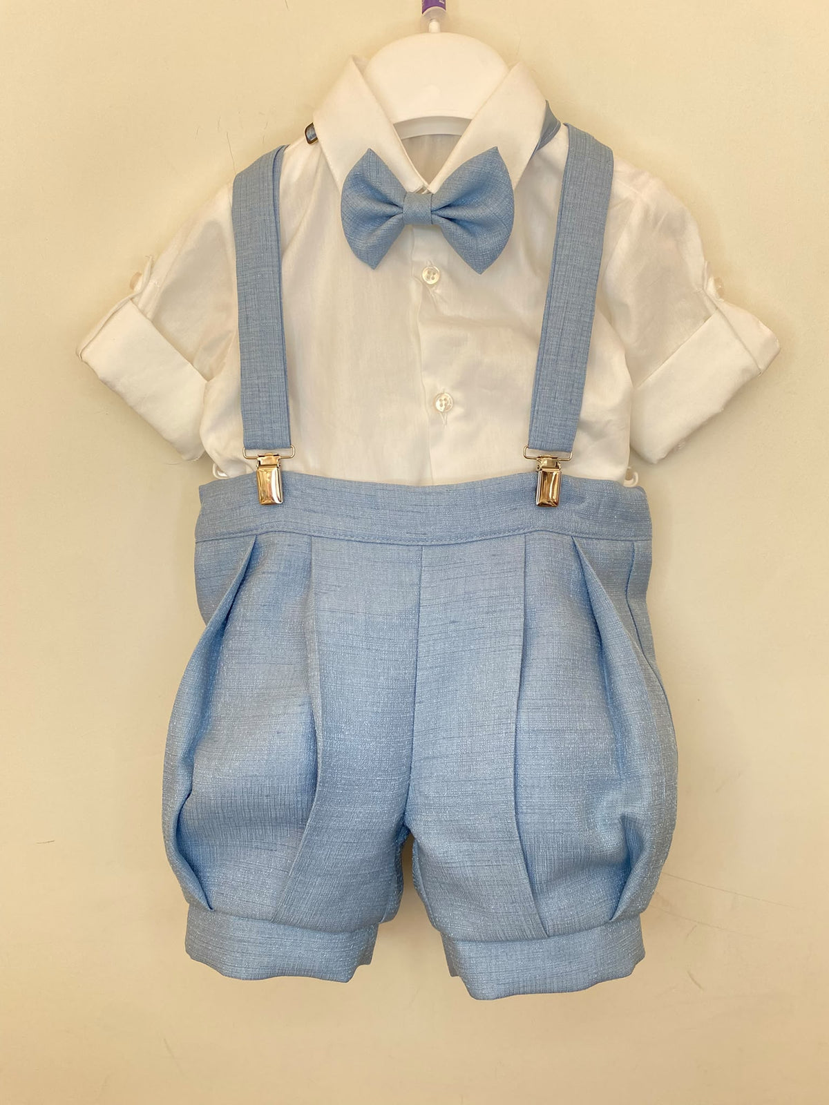 Completo Elegante Bimbo 2 Pezzi in Mikado Tramato con Bretelle 👦✨⭐
