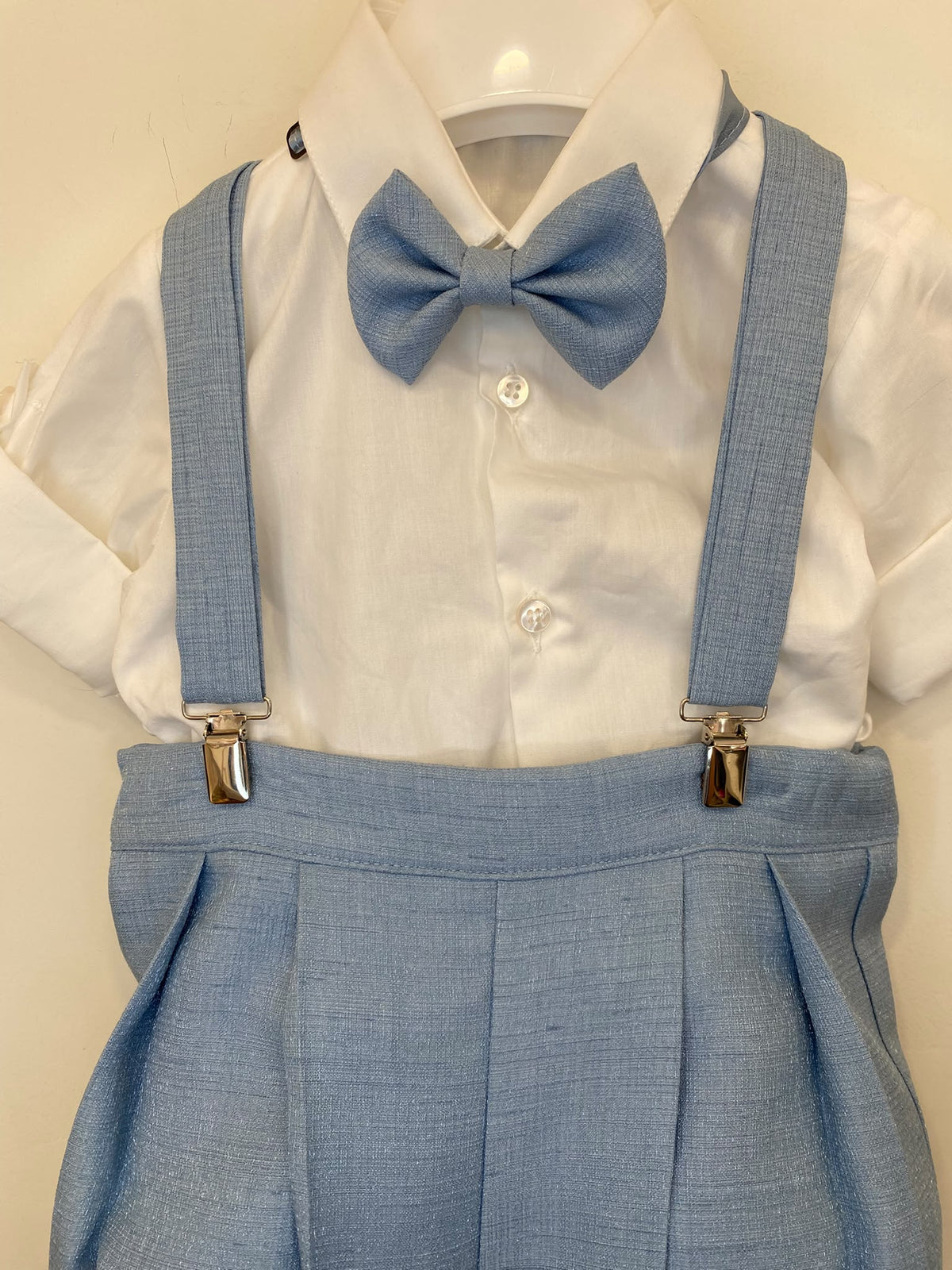 Completo Elegante Bimbo 2 Pezzi in Mikado Tramato con Bretelle 👦✨⭐