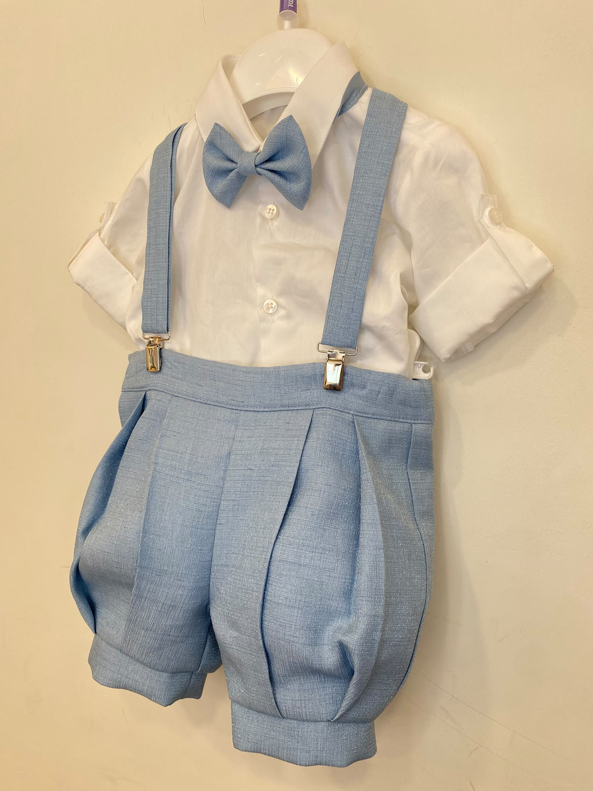 Completo Elegante Bimbo 2 Pezzi in Mikado Tramato con Bretelle 👦✨⭐