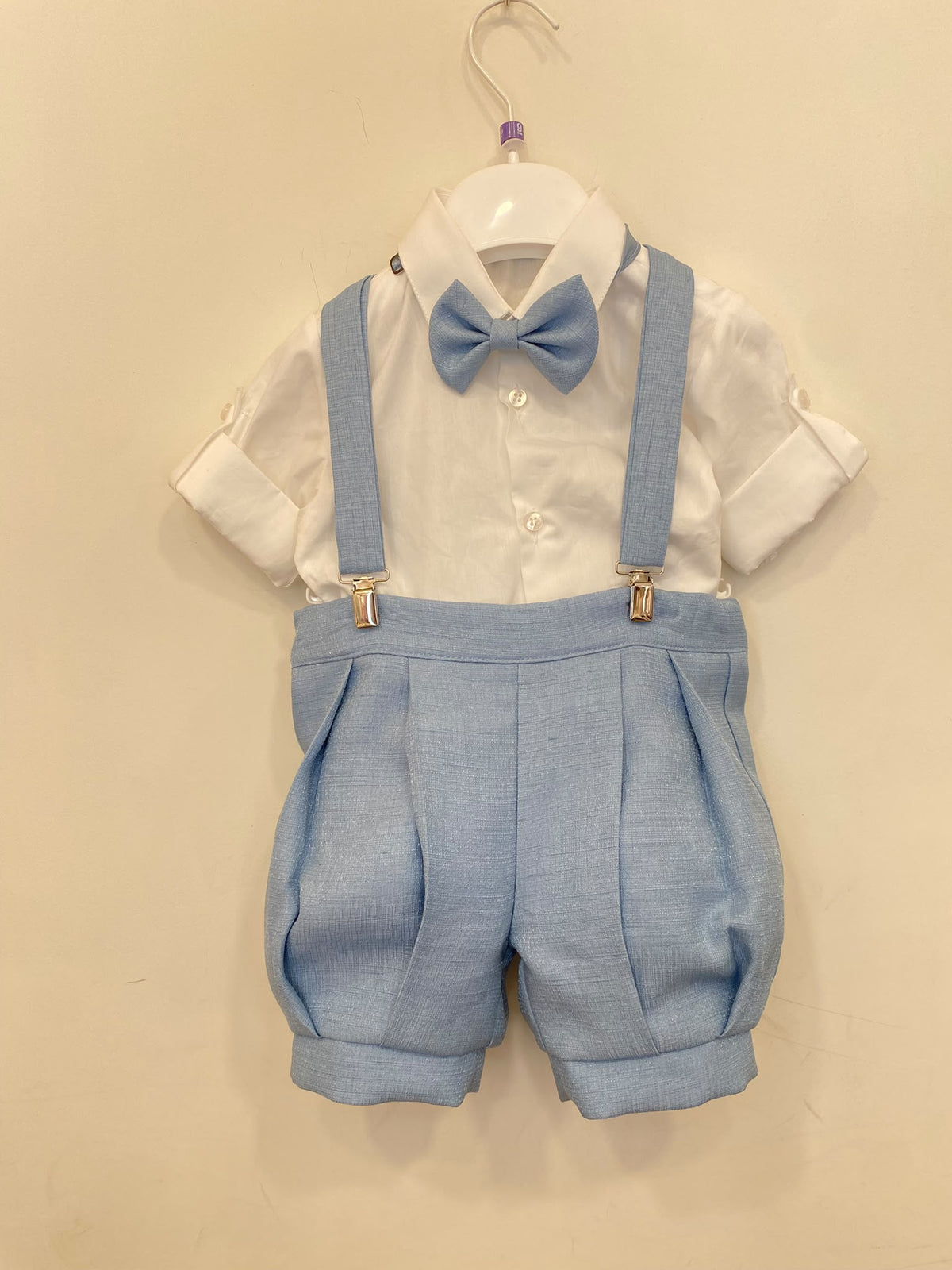 Completo Elegante Bimbo 2 Pezzi in Mikado Tramato con Bretelle 👦✨⭐