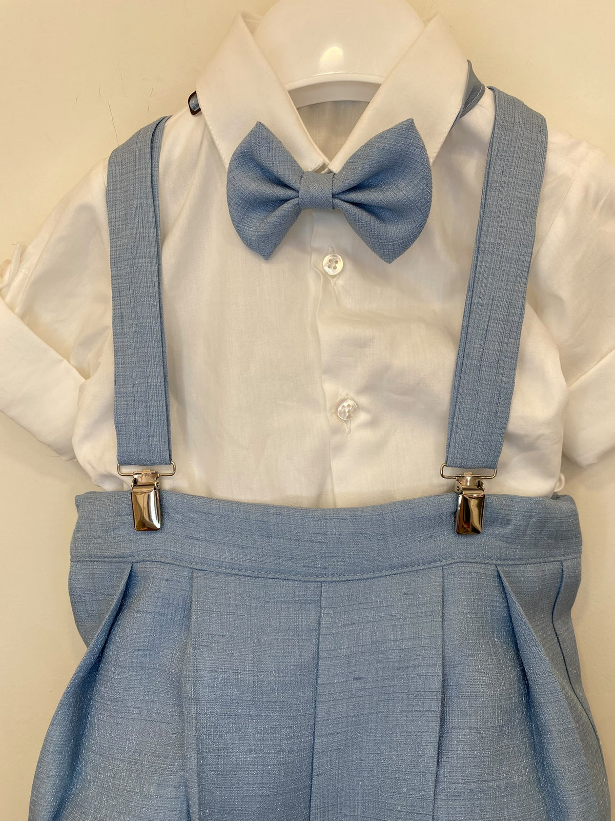 Completo Elegante Bimbo 2 Pezzi in Mikado Tramato con Bretelle 👦✨⭐