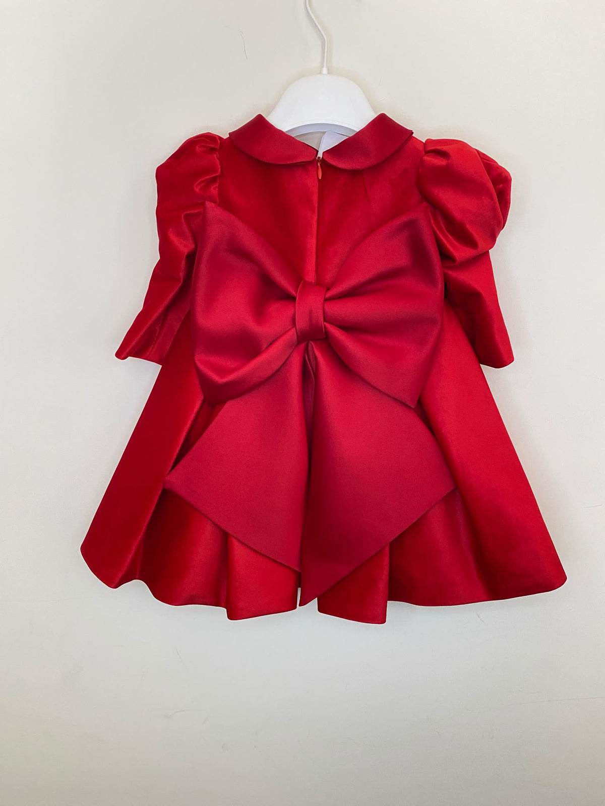 Abito da Cerimonia Bimba in Velluto Rosso con Maxi Fiocco e Fiori  👧✨⭐