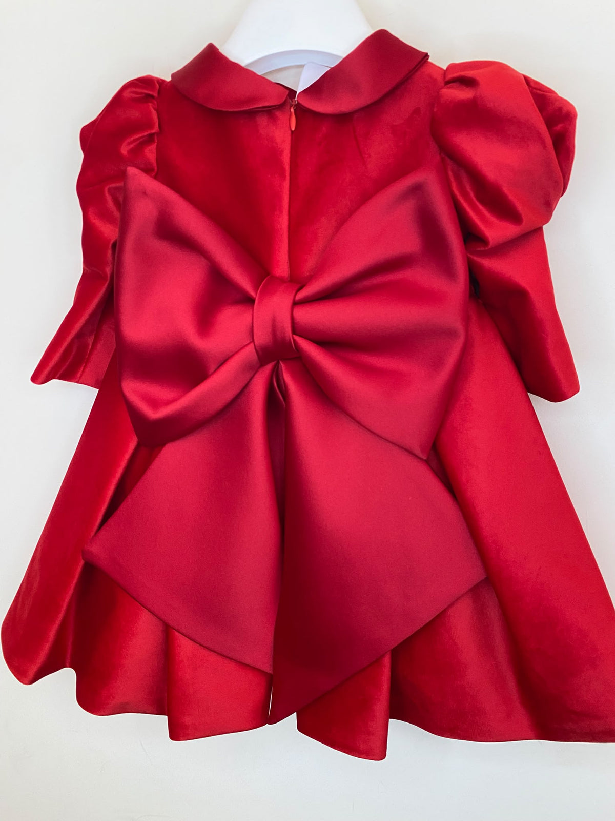 Abito da Cerimonia Bimba in Velluto Rosso con Maxi Fiocco e Fiori  👧✨⭐