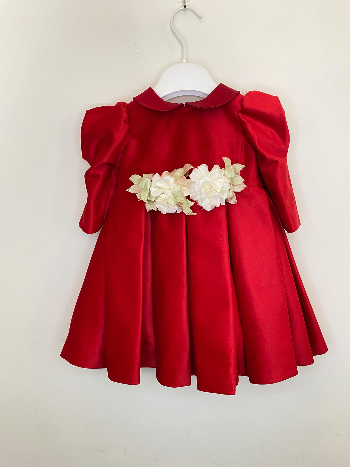Abito da Cerimonia Bimba in Velluto Rosso con Maxi Fiocco e Fiori  👧✨⭐