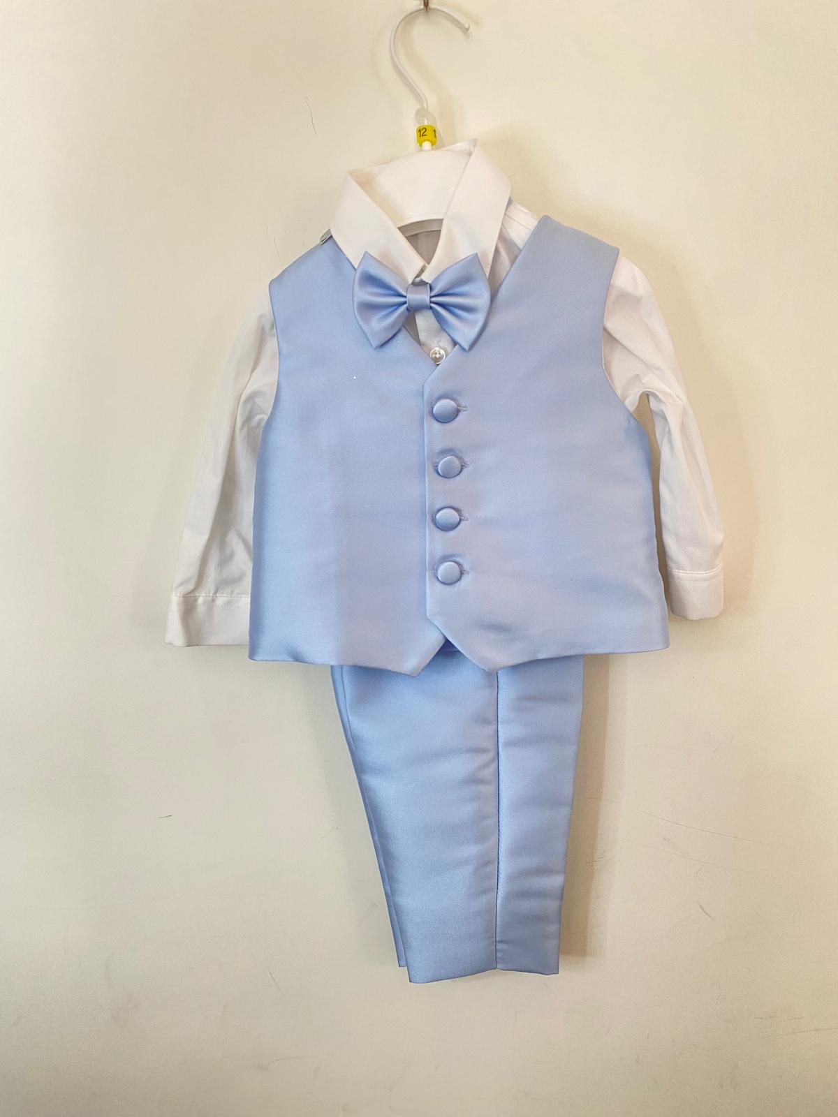 Abito da Cerimonia Bimbo 4 Pezzi Azzurro con Ricami in Pizzo e Perline 👦✨⭐