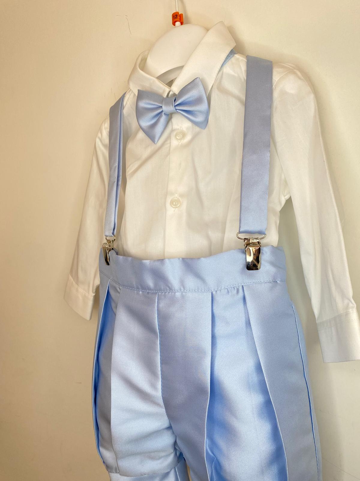 Completo Elegante Bimbo 2 Pezzi con Bretelle e Papillon Celeste 👦✨⭐
