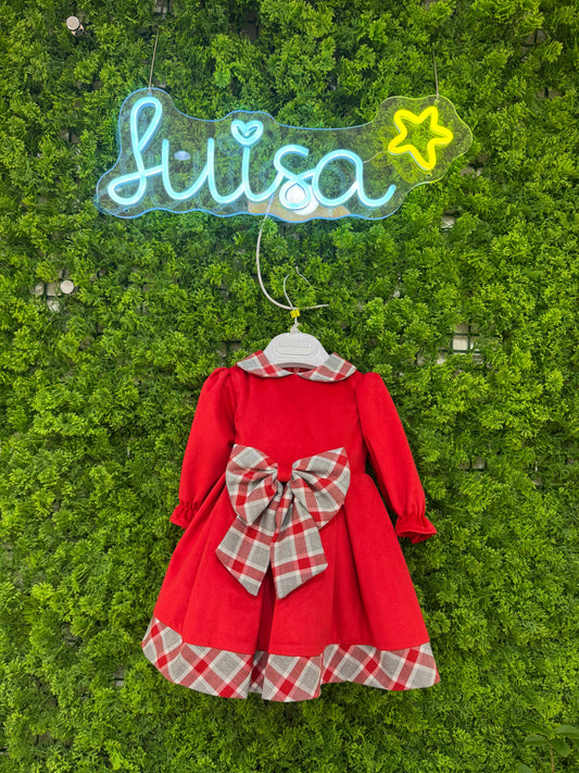 Vestito in velluto con tartan bianco